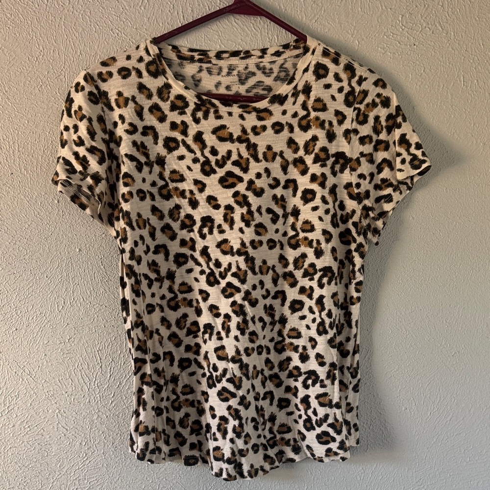 Banana Republic Leopard Print Short Sleeve Top - Black and Brown